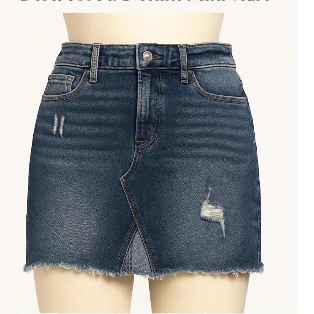 Kut from the Kloth Blue Distressed Denim Mini Skirt size 4
